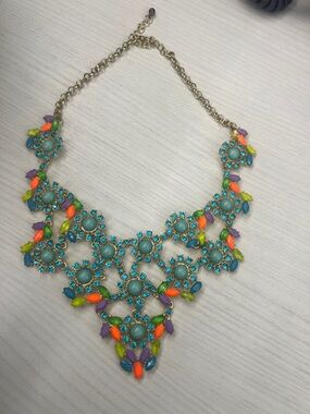 Statement Multicolor Bib Necklace - Turquoise & Neon Accents